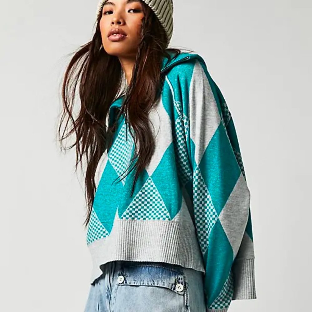 Free People Lucy Half Zip Pullover Maui Grey Combo